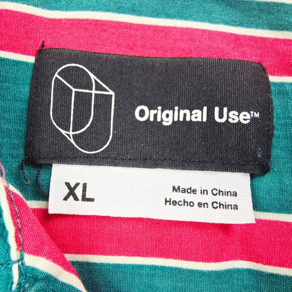 Original Use Size XL Men Green Red White Stripe V Neck Short Sleeve Cotton Shirt - Picture 4 of 8